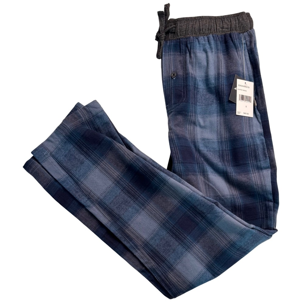Eddie Bauer Mens Dusted Indigo Plaid Flannel Pajama Pants Blue Small